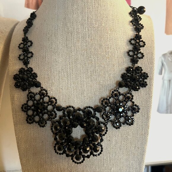Kate Spade Black Lace Crystal Statement Necklace Bib - Picture 1 of 5